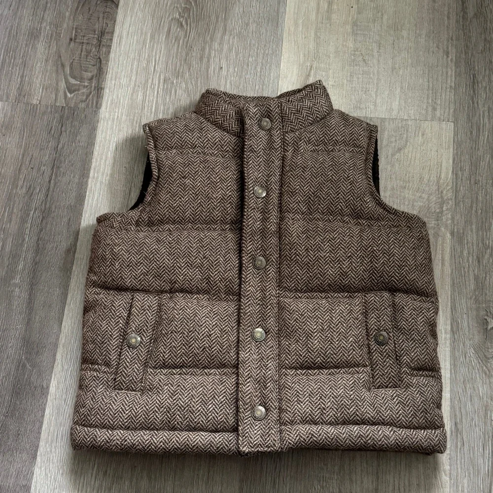 Janie and Jack Boys Brown Herringbone Puffer Vest 6-12 Months Quilted Snap Front